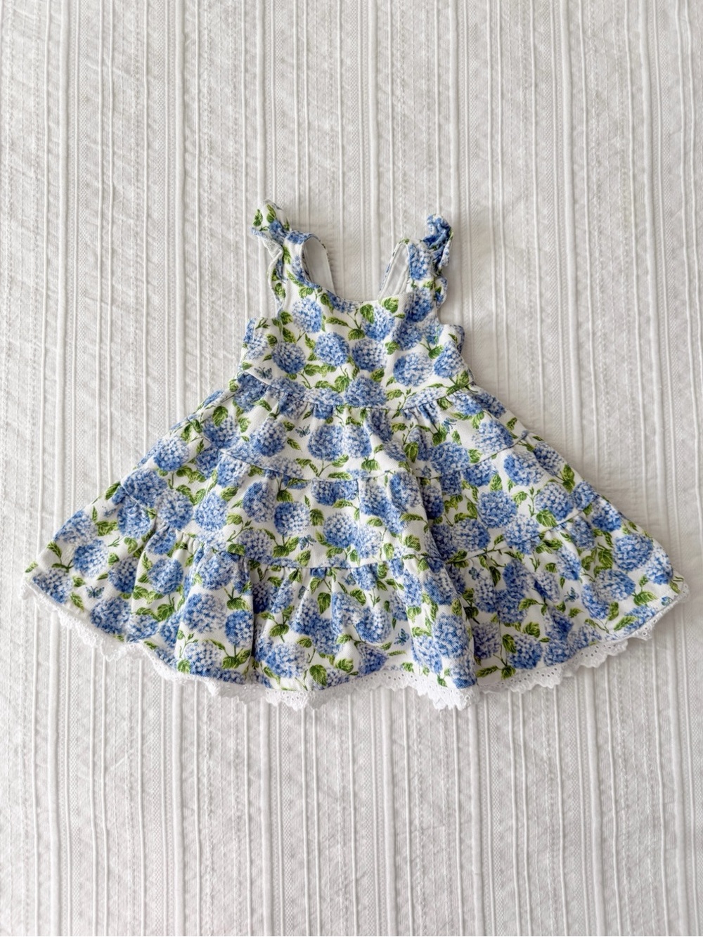 Ralph Lauren Baby Girl 100% Cotton Hydrangea Floral White Blue Sundress 6M